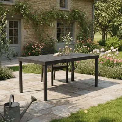 Produktbild von Gartentisch Dmoto, Rechteckiger Esstisch, Mehrzweck-Gartentisch für den Innen- und Außenbereich, 100 % Italy, 138x78h72 cm, Anthrazit