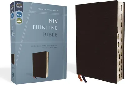 Produktbild von NIV, Thinline Bible, Lederfaserstoff, Black, Indexed, Red Letter Edition