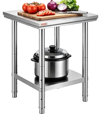 Immagine prodotto di VEVOR Tavoli da lavoro per cucina Tavolo in acciaio inox 60X60cm Tavolo da lavoro con 3 livelli di altezza Tavolo da taglio per cucina ristorante