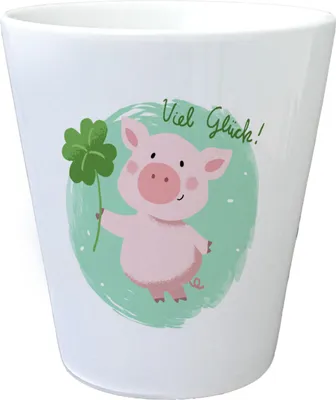 Produktbild von Glücksschwein Blumentopf mit Spruch Viel Glück