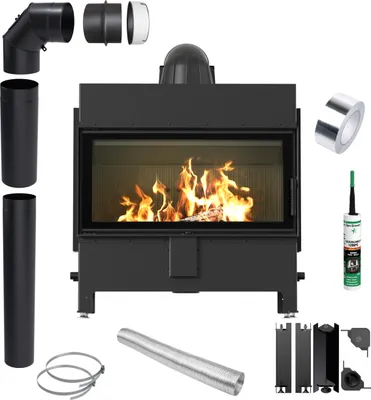 Produktbild von Kamineinsatz KRATKI LUCY 16 kW Ø200 SCHWARZ Rohrset mit Schließung