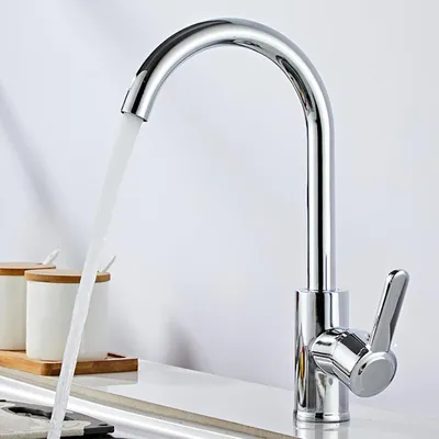 Immagine prodotto di Rubinetto da cucina, acciaio inossidabile, girevole a 360°, miscelatore monocomando, cromato, per cucina
