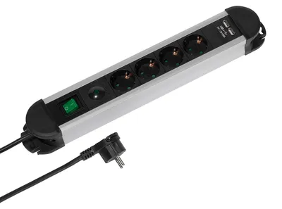 Produktbild von Steckdosenleiste mit 4 Schuko-Steckdosen und 2 USB-Anschlüssen 1,6m mit Schalter