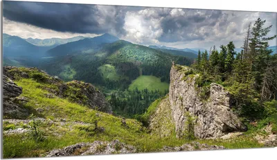 Produktbild von Herdabdeckplatte 90x52 Glaskeramikkochfeld Abdeckung Spritzschutz Glasplatte Deko Schneidebrett, Landschaft Berge