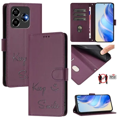 Immagine prodotto di Per ZTE Blade V60 Vita / Axon 60 Lite Keep Smile Art Pelle RFID Custodia protettiva per cellulare Viola