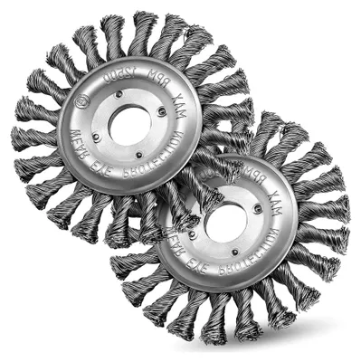 Produktbild von Rundbürsten-Set 125 x 22,2 mm, 2-teilig, Zopfrundbürste mit gezopften Drahtborsten, Scheibenbürste, Stahlbürste für Winkelschleifer
