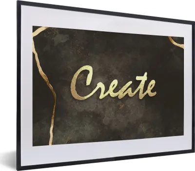 Produktbild von MuchoWow® Gerahmtes Poster Zitat - Kreativ - Gold - Schwarz 40x30 cm - Poster mit Schwarzem Bilderrahmen Wandposter Rahmen Foto Bilder - Bilderrahmen - Poster im Rahmen