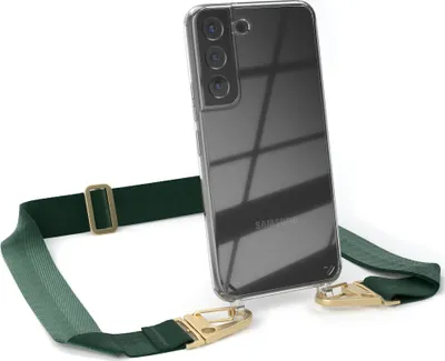 Produktbild von EAZY CASE - Hülle mit Band für Samsung Galaxy S22 5G, Handyhülle mit Umhängeband, Silikonhülle transparent, Handykette in Grün