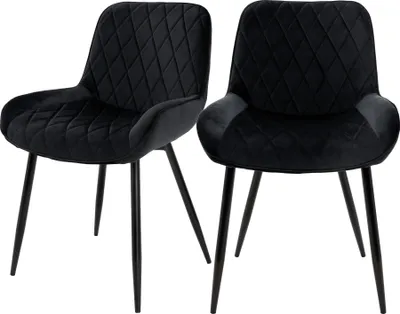 Produktbild von ML-Design sada 2 jídelních židlí s opěradlem a područkami, černá, sametový sedák, čalouněná židle s kovovými nohami