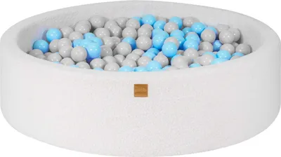 Produktbild von Rund Bällebad für Kinder mit 300 Bällen, 120x30cm, Boucle, Weiß: Babyblau/Grau