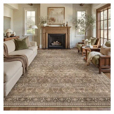 Immagine prodotto di Tappeto a pelo corto - Marrone - 200 x 300 cm - Stile vintage boho - Per soggiorno e camera da letto