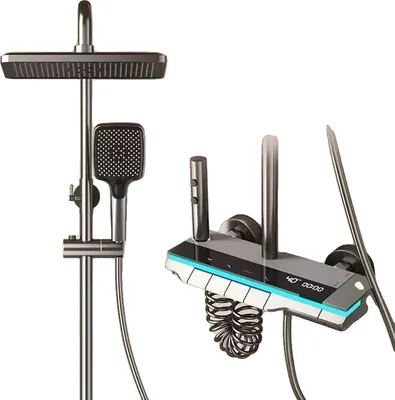 Produktbild von Duschsystem, Messingmaterial, höhenverstellbar, Dunkelgrau