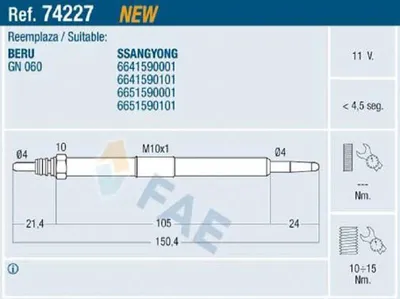 Produktbild von FAE 74227 Diesel Glühkerze für SSANGYONG Rexton / Rexton II (GAB) M10x1