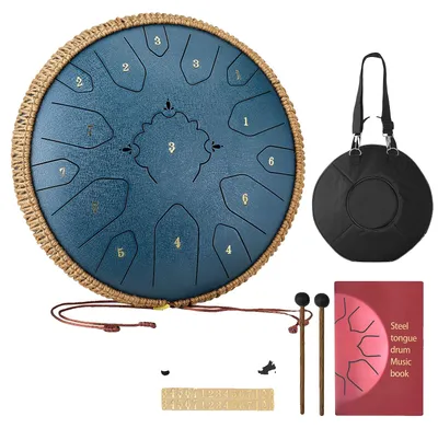 Image de VEVOR Tambour à anche, 33 cm 15 notes tambour de régie, tambours musicaux en do majeur avec livre de notes & baguettes, Steel Tongue Drum pour la méditation, le yoga, la formation musicale pour débutants, bleu marine