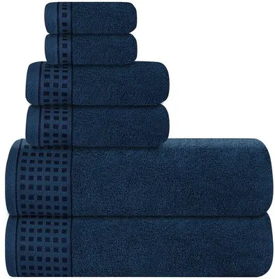 Zdjęcie produktu dla Zestaw 6 h ręczników Unyqoos® wykonanych w 100% z bawełny – 2 ręczniki kąpielowe (70 x 140 cm), 2 ręczniki (40 x 60 cm), 2 myjki (30 x 30 cm)