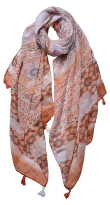 Productafbeelding van Clayre & Eef, sjaal voor dames, met patroon, 90x180 cm, oranje, synthetisch materiaal