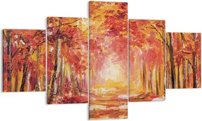 Produktbild von Bild auf Leinwand - Leinwandbild - 5 Teile - Herbst Wald Rot - 125x70cm - Wand Bild - Wanddeko - Wandbilder - Leinwanddruck - Bilder - Wanddekoration - Leinwand bilder - Wandbild - EA125x70-4238