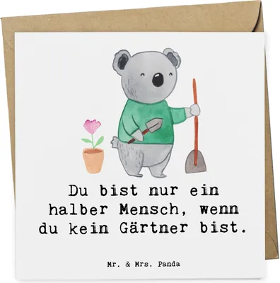 Produktbild von Mr. & Mrs. Panda doppelkarte Gärtner Herz - Weiß - Geschenk, Lustig, Grußkarte, anlasskarte, faltkarte, Gärtnerei, Spruch, Glückwunschkarte, Gartenplaner, Klappkarte