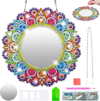 Obrázek produktu pro Sada pro výrobu zrcadla s motivem diamantových obrázků, kosmetické zrcátko s mandalou pro děti, dárek k narozeninám pro dívky ve věku 5-12 let