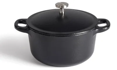 Gusseisen-Bratpfanne 10 cm mit Deckel, schwarz, emailliert