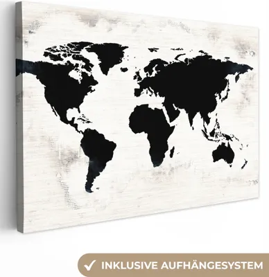 Produktbild von OneMillionCanvasses® - Leinwandbilder - 140x90 cm, Weltkarte - Schwarz - Holz, Wandbilder Kunstdruck Wanddekoration