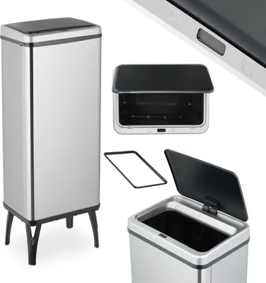 Image de Poubelle Relaxdays à capteur, 60 l, couvercle électrique, support pour sac poubelle, poubelle de cuisine, poubelle, acier inoxydable, argent
