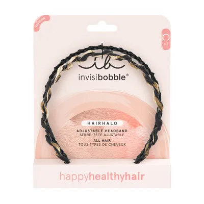 The image shows the packaging of an Invisibobble Hairhalo adjustable headband.