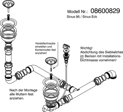 Produktbild von systemceram 00829 Ab- und Überlaufgarnitur für Spüle SINUS ECK mit Excenterbedienung / Ersatzteil / Ablaufgarnitur