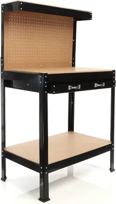 Obrázok produktu pre Pracovný stôl 800 x 500 x 1400 mm s perforovanou doskou, pracovná doska s oceľovým rámom, pracovný stôl s pracovnou doskou z MDF, hobľovací stôl s háčikmi na zavesenie