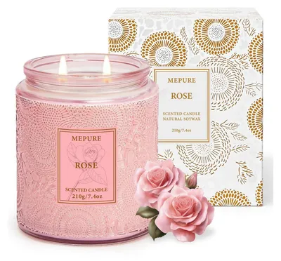 Productafbeelding van Geurkaars in glas, sojawas, roze, 210g, bloemengeur, brandduur 50 uur