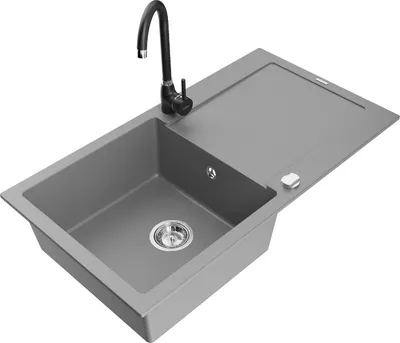Produktbild von Mexen Leo 1 Becken-Granitspüle mit Abtropffläche und Mischbatterie Telma, Grau - 6501-71-670200-70