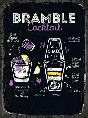 Produktbild von vianmo Holzschild 40x30 cm Bramble Cocktail Recipe Essen Trinken