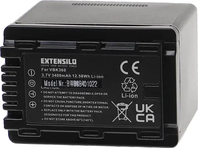 Produktbild von EXTENSILO Akku kompatibel mit Panasonic HDC-SD60K, HDC-SD60, HDC-TM60, HDC-SD40, SDR-H85, HDC-SD60S, HDC-TM55K Kamera (3400 mAh, 3,7 V, Li-Ion)
