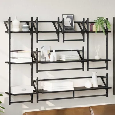Obrázek produktu pro Maison Exclusive - Sada nástěnných polic 6 ks, černý dubový vzhled, 100 x 25 x 30 cm