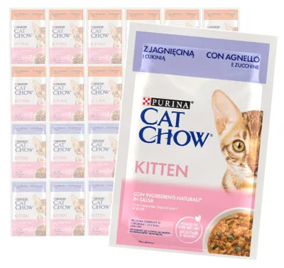 Zdjęcie produktu dla Purina Cat Chow Kitten 24x85g Mokra Karma Dla Kociąt z Jagnięciną w Sosie i Indykiem w Galaretce