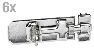 Produktbild von Alberts 6 x Sicherheits-Schlossriegel, 100 x 40 mm, mit befestigter Schlaufe, aus Edelstahl