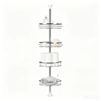 Image de Étagère d'angle télescopique 4 paniers Étagère de salle de bain télescopique 110-280cm Acier inoxydable