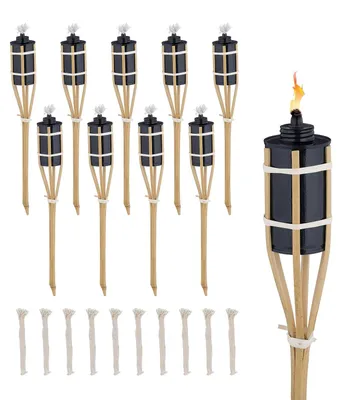 Immagine prodotto di TRANKIELO® - Set di 10 lanterne da giardino – lanterne in bambù da 40 cm con stoppini sostituibili – illuminazione d'atmosfera per l'esterno
