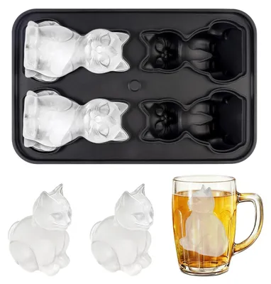 Eiswürfelform Katze, 4er, Silikon, BPA-frei, mit Deckel