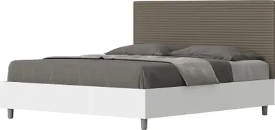 Produktbild von ITYHOME - Bett mit Lattenrost 160x200 Bettgestell Esche weiß Bett-Kopfteil mit Kunstlederbezug cappuccino Level