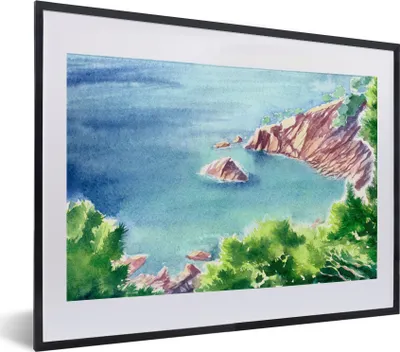 Produktbild von MuchoWow® MuchoWow® Gerahmtes Poster Meer - Berge - Wald 40x30 cm - Poster mit zchwarzem Bilderrahmen - Bilderrahmen - Poster im Rahmen