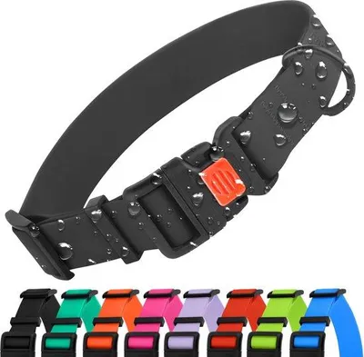 Productafbeelding van Ibenzoa® Verstelbaar, waterbestendig hondenhalsband van PVC-gelaagd nylon – 4 maten, 9 kleuren (roze, mintgroen, oranje, limoengroen, paars, babyroze, rood, zwart, blauw) – Snelsluiting en D-ring met carboncoating