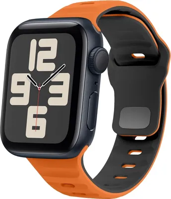 Produktbild von Für Apple Watch SE 2023 40mm Silikon Design Wellenstruktur Armband Orange / Schwarz