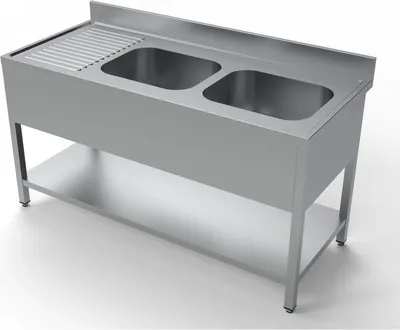 Immagine prodotto di Mobile lavello Combisteel con 2 vasche a destra, con base in acciaio inox, 1600x700x850mm