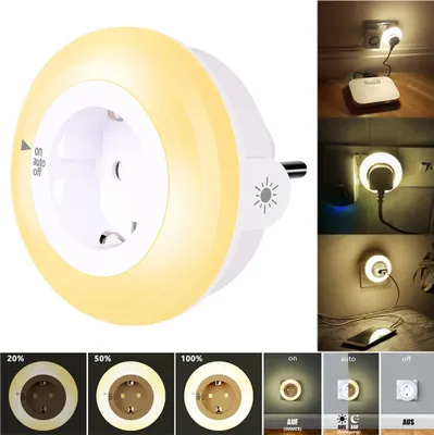 Produktbild von Steckdose Dimmbar LED-Nachtlicht,LED Wand-Nachtlicht mit Steckdose,Automatischem Dämmerungssensor,Plug-in-LED-Nachtlicht,Flur,Schlafzimmer,Warmweiß