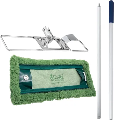Produktbild von Ha-Ra Set Bodenexpress 42 cm aus Edelstahl & Nassfaser Grün outdoor I robuster Boden-Wischer zur Reinigung für Böden & Wände I wendiger & Leichter Wischmop mit rutschfestem Griff & teilbarem Stiel