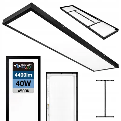 Produktbild von MasterLED LED Aufbaupanel 120x30cm 40W 4400lm Neutralweiß 4500K, Deckenlampe Aufbauleuchte, Schwarzer Rahmen IP20