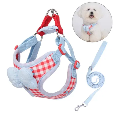 Produktbild von Hundegeschirr mit Leine,Atmungsaktives Brustgeschirr für Kätzchen, Welpen und Kaninchen, Rot kariert, Größe S