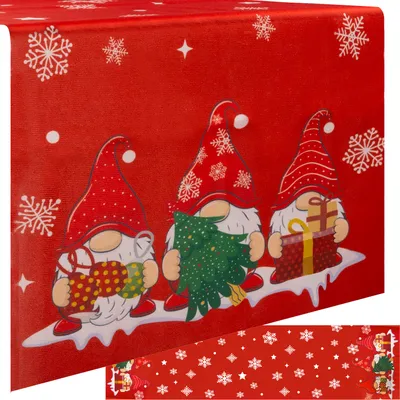 Produktbild von Weihnachten Tischläufer Zwerge Winterlich Weihnachtstischdecke 22484, Größe:220x40 cm