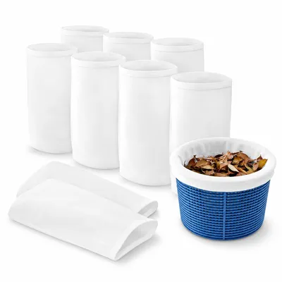 Produktbild von 10er Set Schwimmbecken Skimmer Filterbeutel – Universal, Elastisch, Wiederverwendbar, Schützt Pumpe und Filterkorb, Feines Netz für Blätter & Schmutz